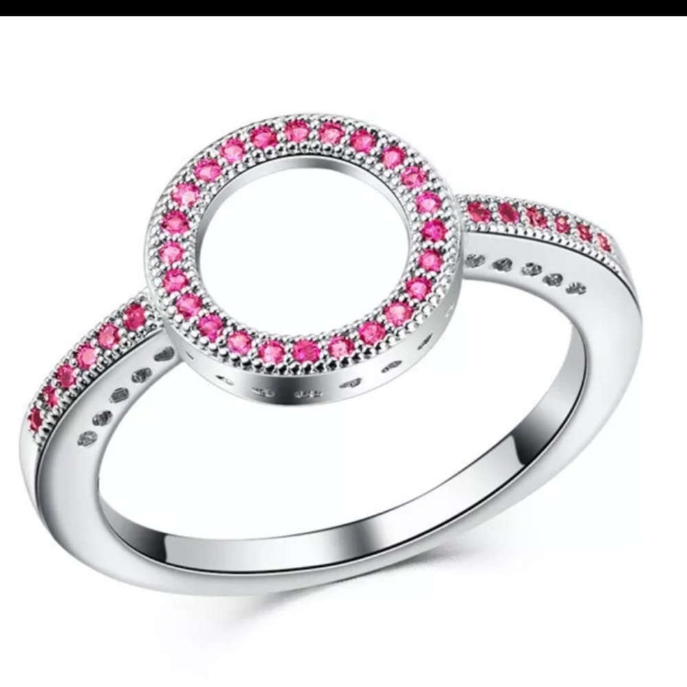 Sterling Silver Circle Ruby Ring Size 6 - image 2